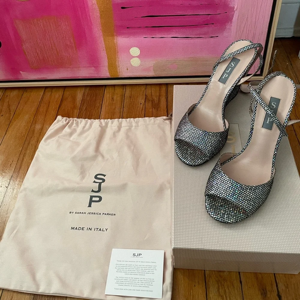 SJP (Sarah Jessica Parker) Glitter Wedge “Boca” Sandals (size 37.5) - Picture 3 of 14